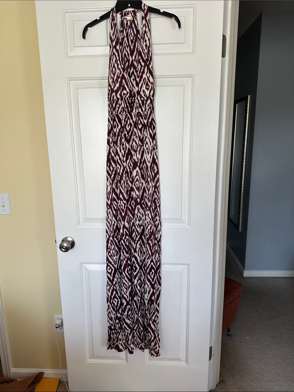 Maroon and White Ikat Pattern Long Draped Accent Fabric